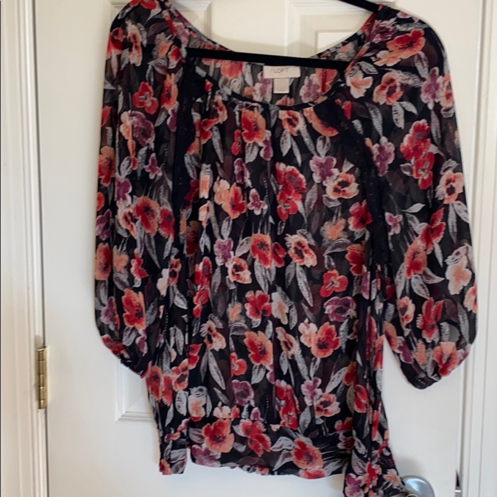 Loft black/red floral blouse sz L
